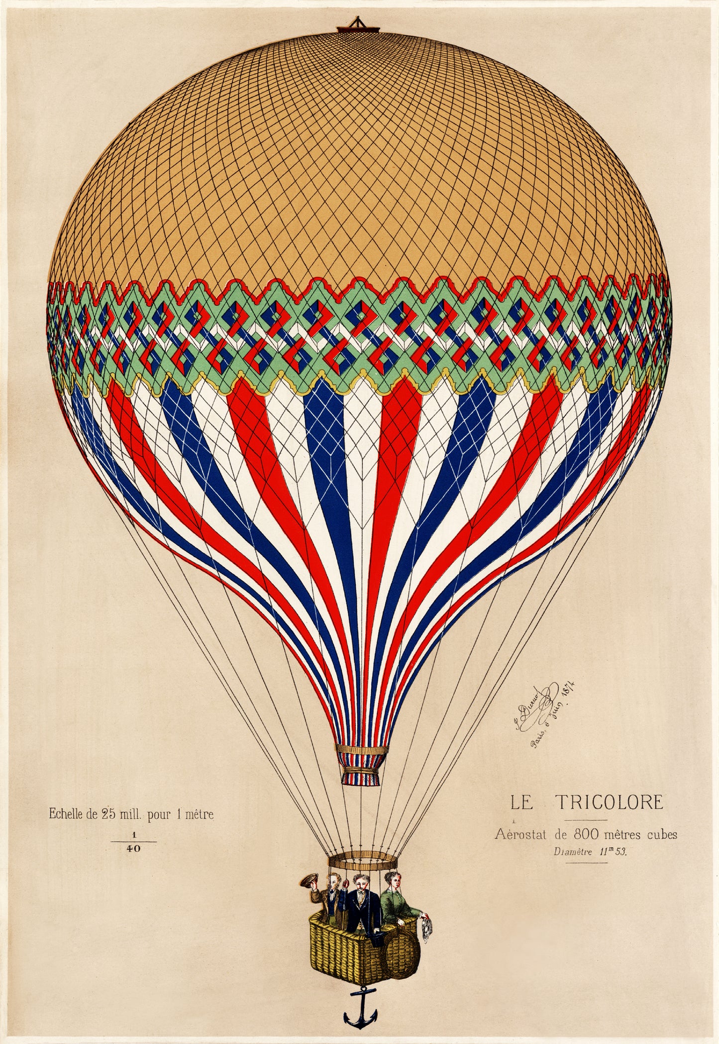 "Hot Air Balloon"" 13 x 19" Archival Poster on Artist Grade BFK Reeves Paper