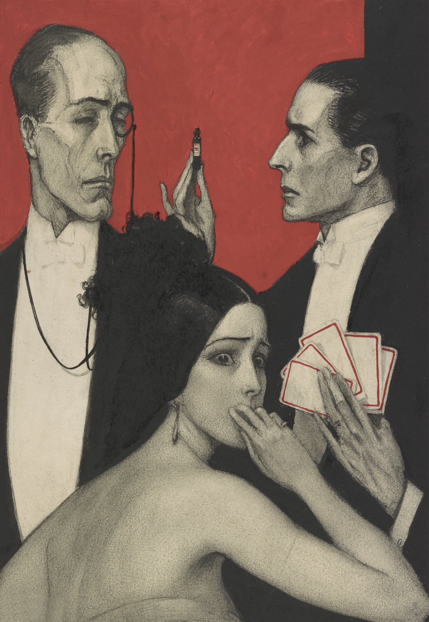 Shocked Woman with Two Men and Cards 13x19" Archival Poster on Artist Grade BFK Reeves Paper